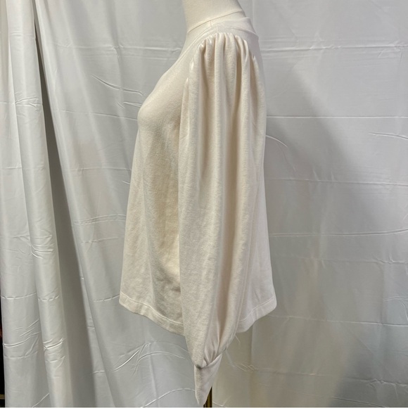 New LOFT V-neck Puff Sleeve Sweater Blouse Cream Women medium neutral minimalist - Picture 9 of 12